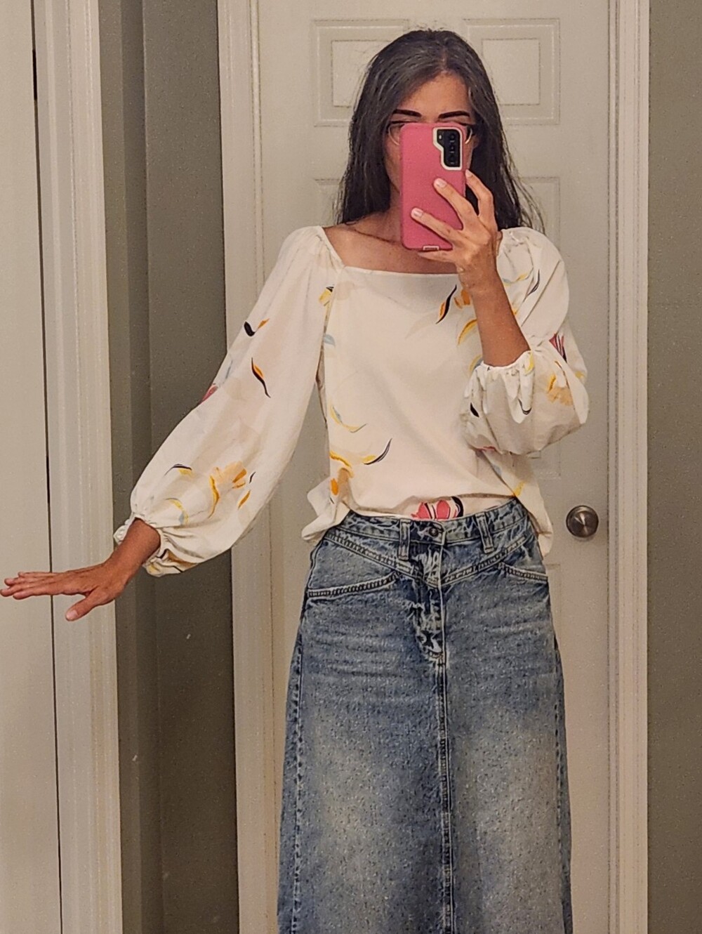 A New Day White Floral Square-Neck Long Sleeve Blouse Size M Unique Fit - Picture 3 of 14